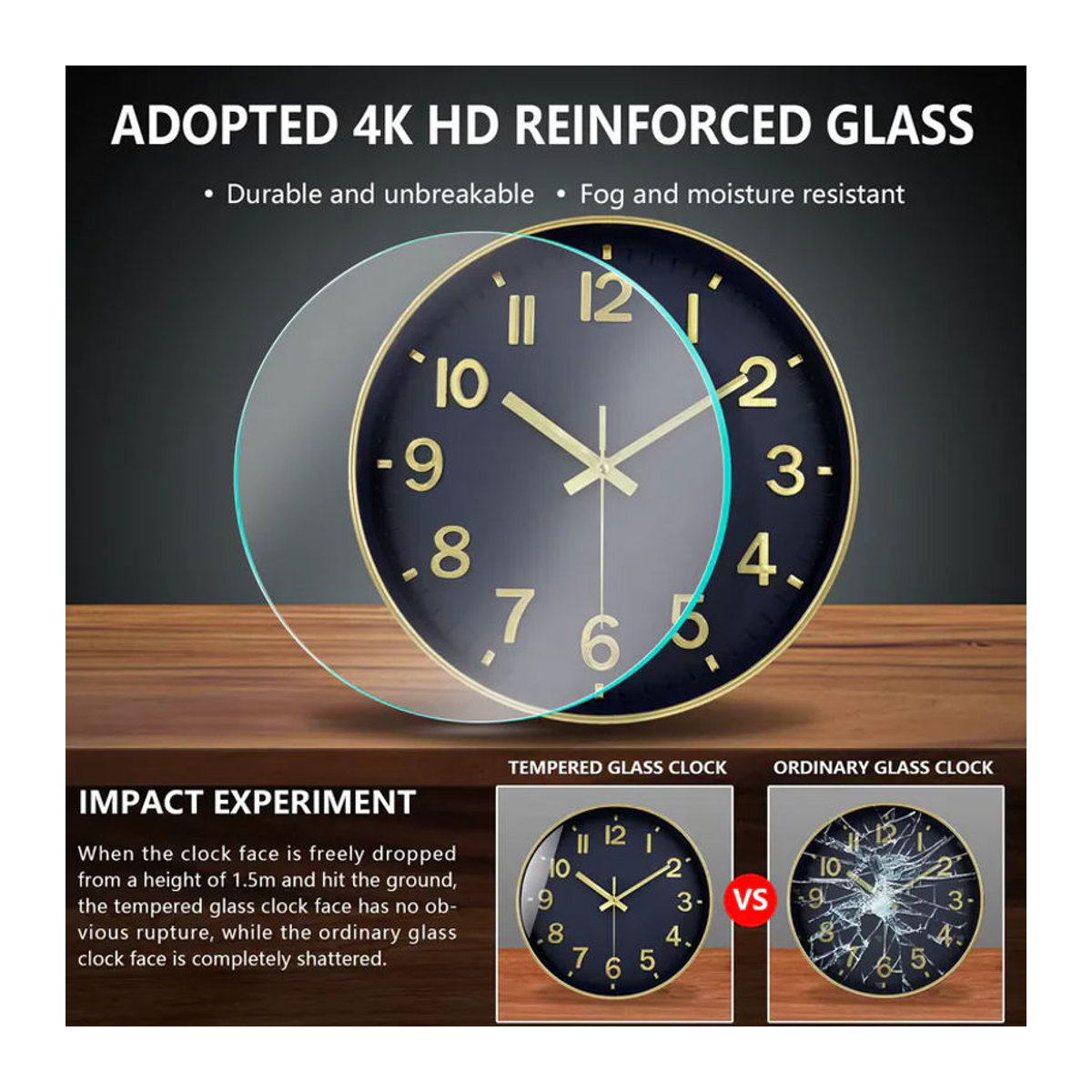 p.chuang Retro Quarz-Wanduhr in 3D-Optik, geräuschlose analoge Wanduhr aus Metall und Glas für Wohnzimmer und Schlafzimmer, Durchmesser: 20,32 cm - Bild 2