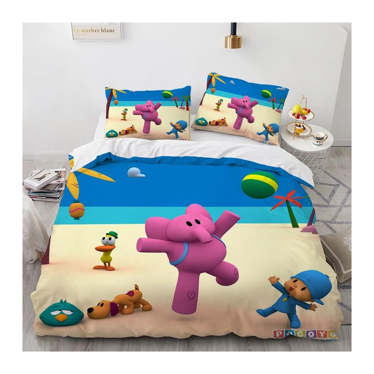 P-POCOYOS Kawaii Cartoon Bettwäscheset mit 3D-Druck und Reißverschluss, Bettbezug und Kissenbezug, Größe: 135 x 200 cm - Bild 1