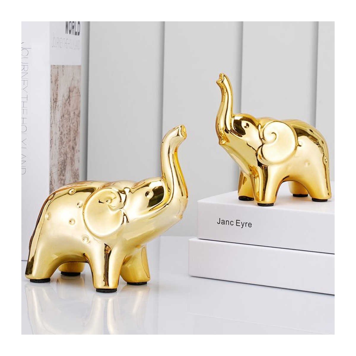 Paar Mini-Keramik-Elefanten als Glücksornament in Gold und Silber zur Desktop-Dekoration - Bild 1