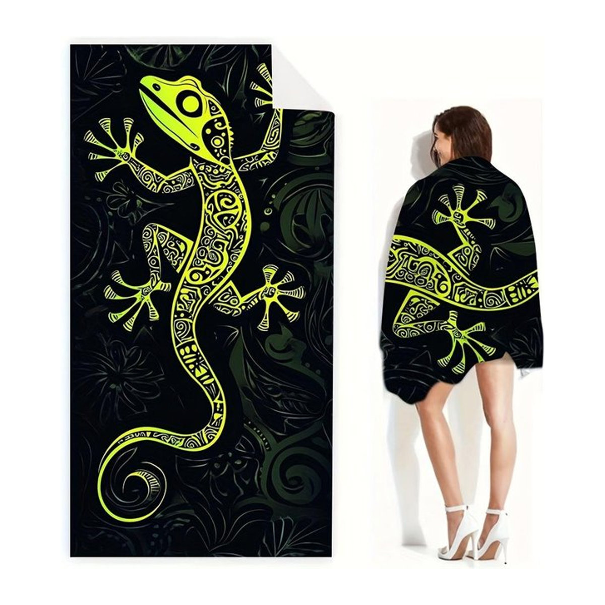Paar Strandtücher mit Geckomuster in Multicolor, schnell saugfähig und weich, B: 40 cm, H: 60 cm - Bild 1