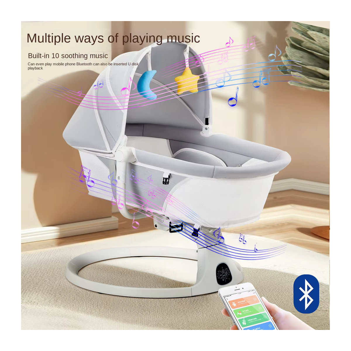 Pakey Elektrische Baby Wiege Schaukelstuhl Multifunktionaler Rocker für Neugeborenen in Light Grey - Bild 2