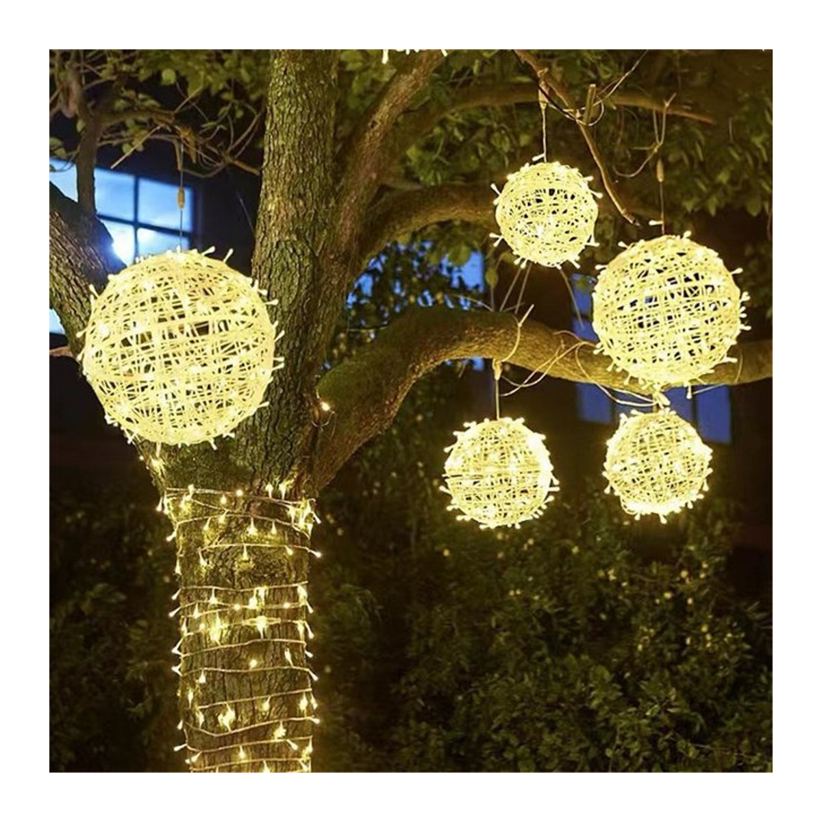 PAMNNY LED Rattan Ball Fee Lichterkette im Bohemian Stil für Garten und Dekoration, Durchmesser: 30 cm - Bild 1