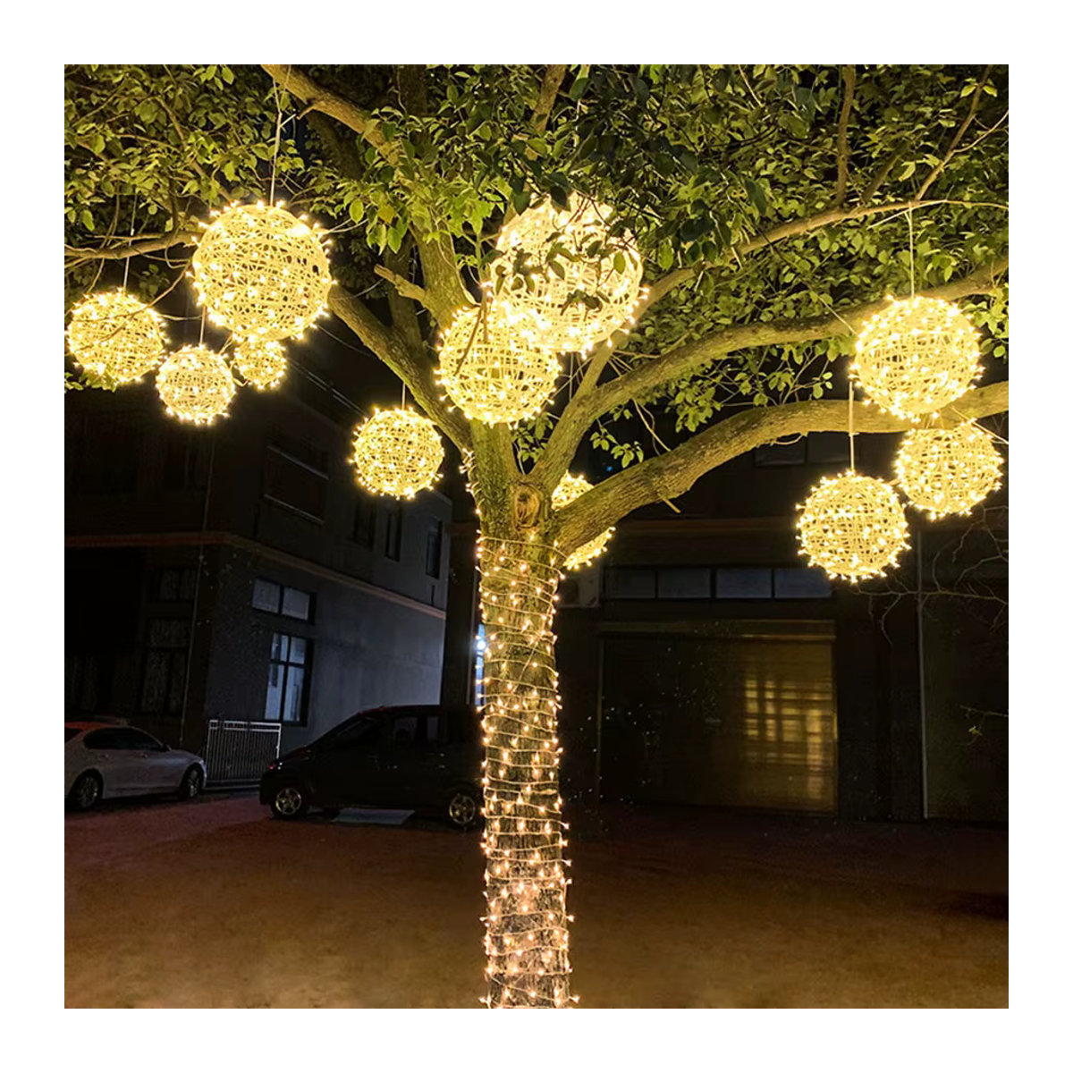 PAMNNY LED Rattan Ball Fee Lichterkette im Bohemian Stil für Garten und Dekoration, Durchmesser: 30 cm - Bild 2