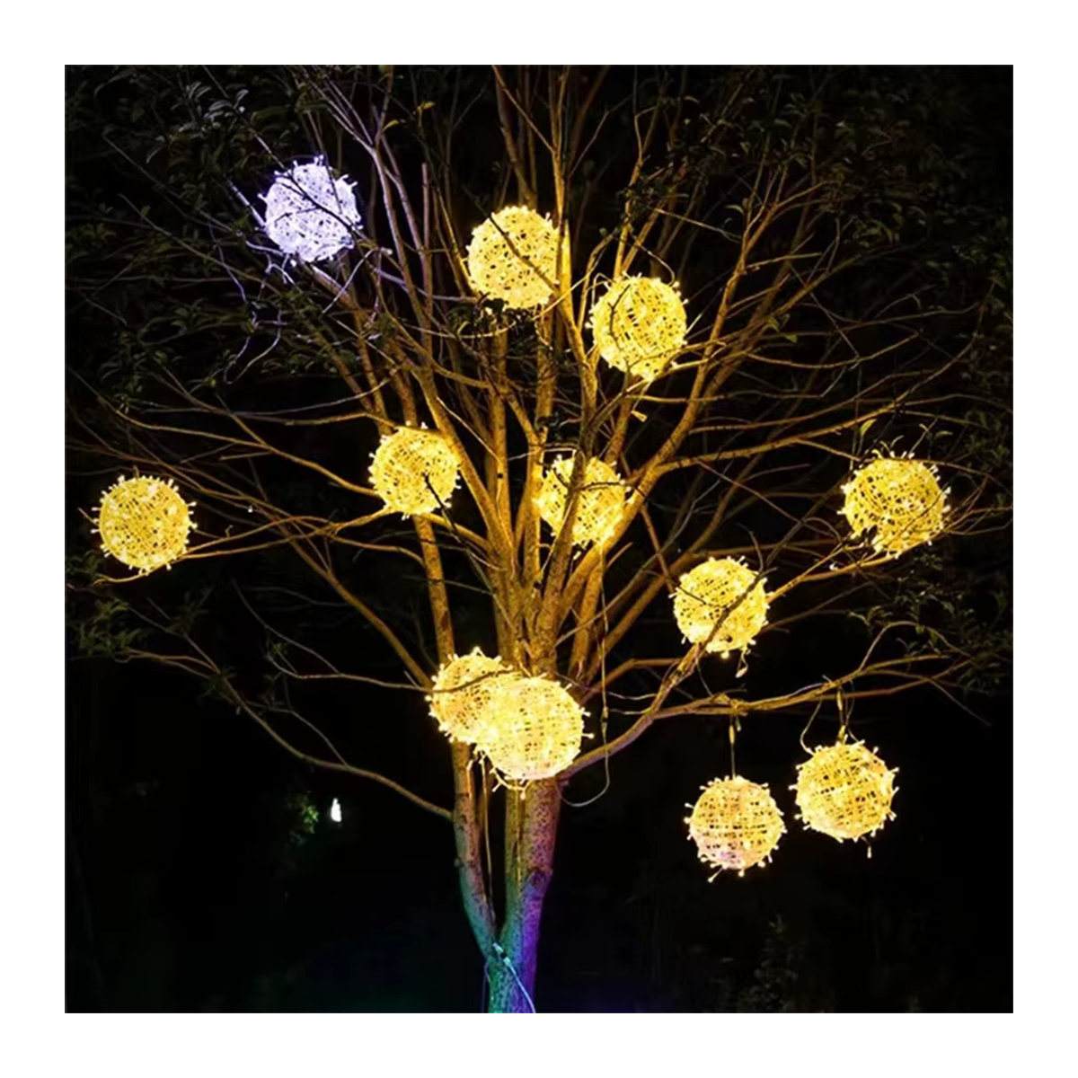 PAMNNY LED Rattan Ball Fee Lichterkette im Bohemian Stil für Garten und Dekoration, Durchmesser: 30 cm - Bild 4