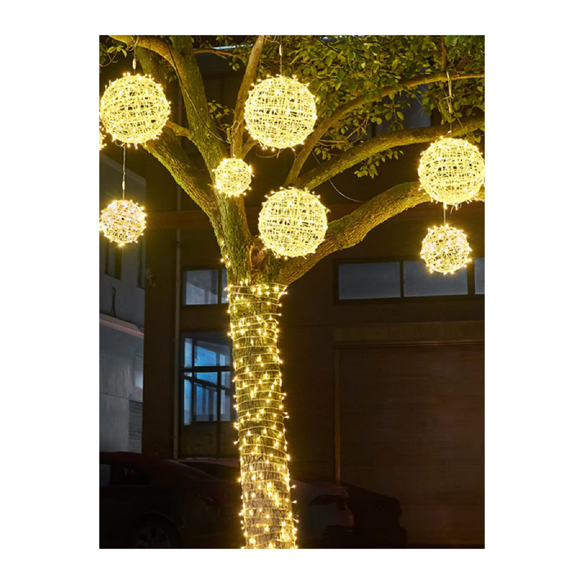 PAMNNY LED Rattan Ball Fee Lichterkette im Bohemian Stil für Garten und Dekoration, Durchmesser: 30 cm - Bild 6