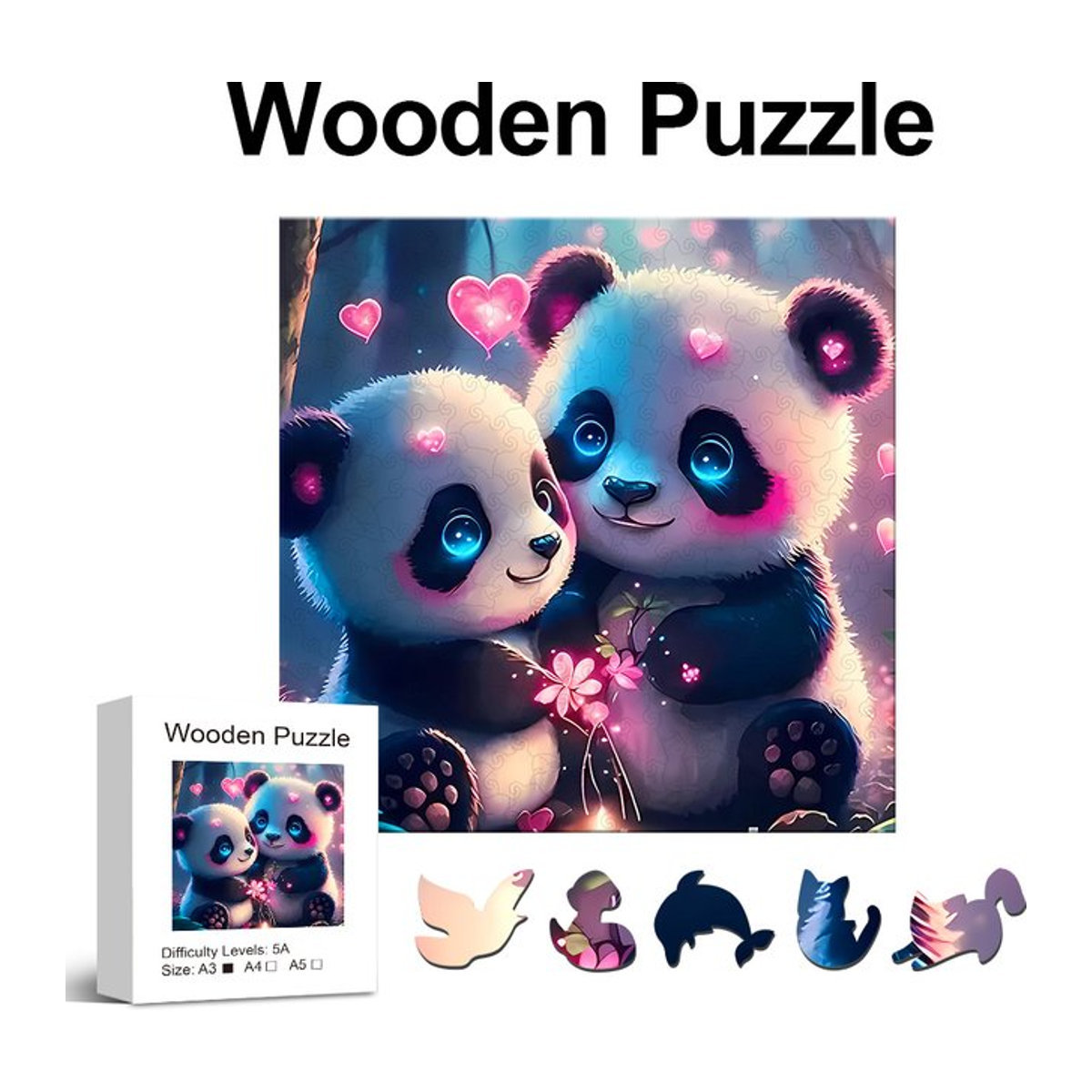 Panda Kreatives Holzpuzzle in unregelmäßiger Tierform als handgefertigtes Holzspielzeug und Dekoration - Bild 1