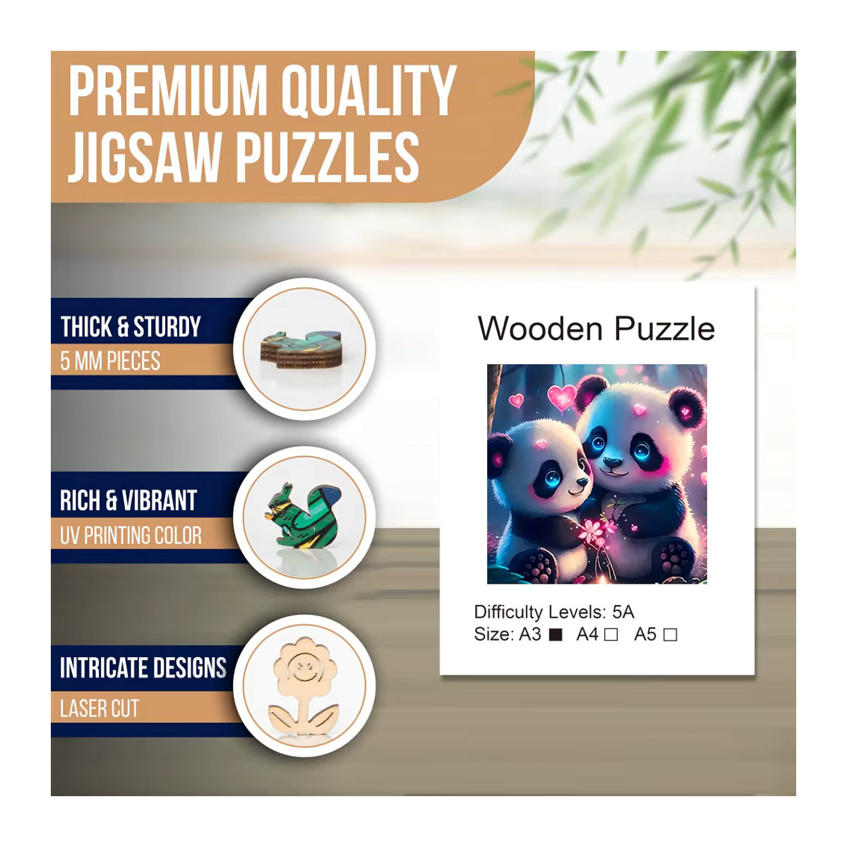 Panda Kreatives Holzpuzzle in unregelmäßiger Tierform als handgefertigtes Holzspielzeug und Dekoration - Bild 3