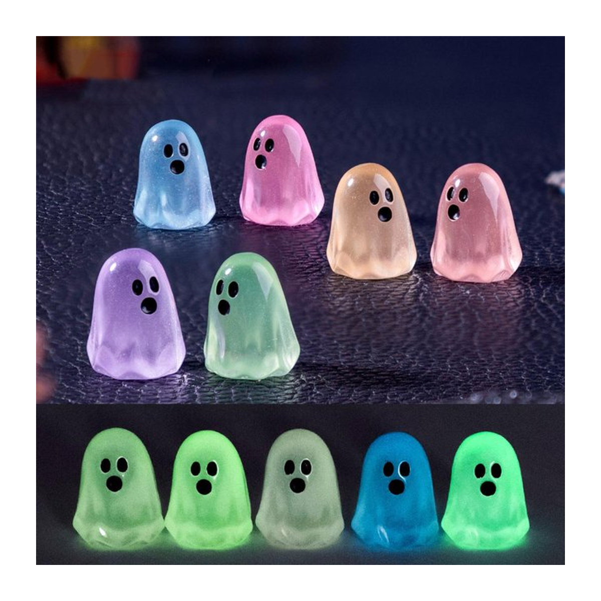 Pandara Jewelry Halloween Mini Geisterfiguren aus Harz, mehrfarbig leuchtend im Dunkeln, Miniatur Geister-Ornamente - Bild 1