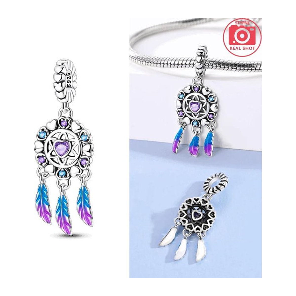 Pandara Jewelry Traumfänger Perlenanhänger in Lila mit Kupfer und Zirkon für dein Armband - Bild 1