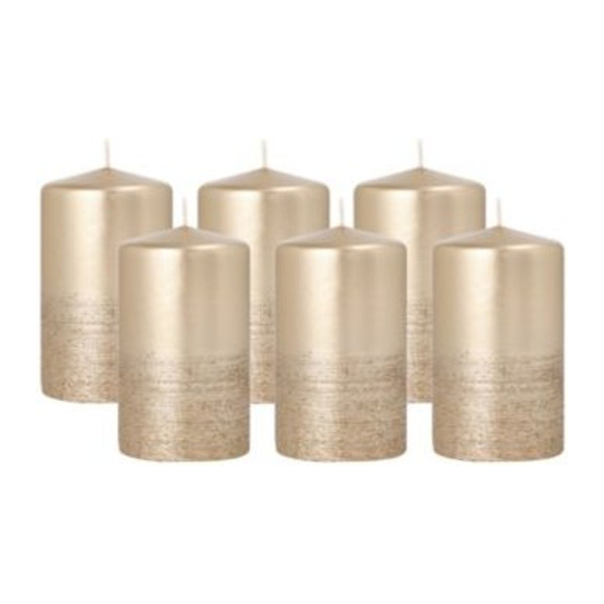 Papstar Safe Candle Stumpenkerzen aus Paraffin in Gold, 6er Set, Durchmesser: 6 cm, Höhe: 10 cm - Bild 1