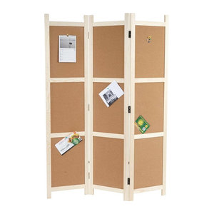 Paravent MCW-G52 Raumteiler als Sichtschutz und Pinnwand aus Kork und Holz in Braun, 3 Paneele, H x B: 166 x 121 cm