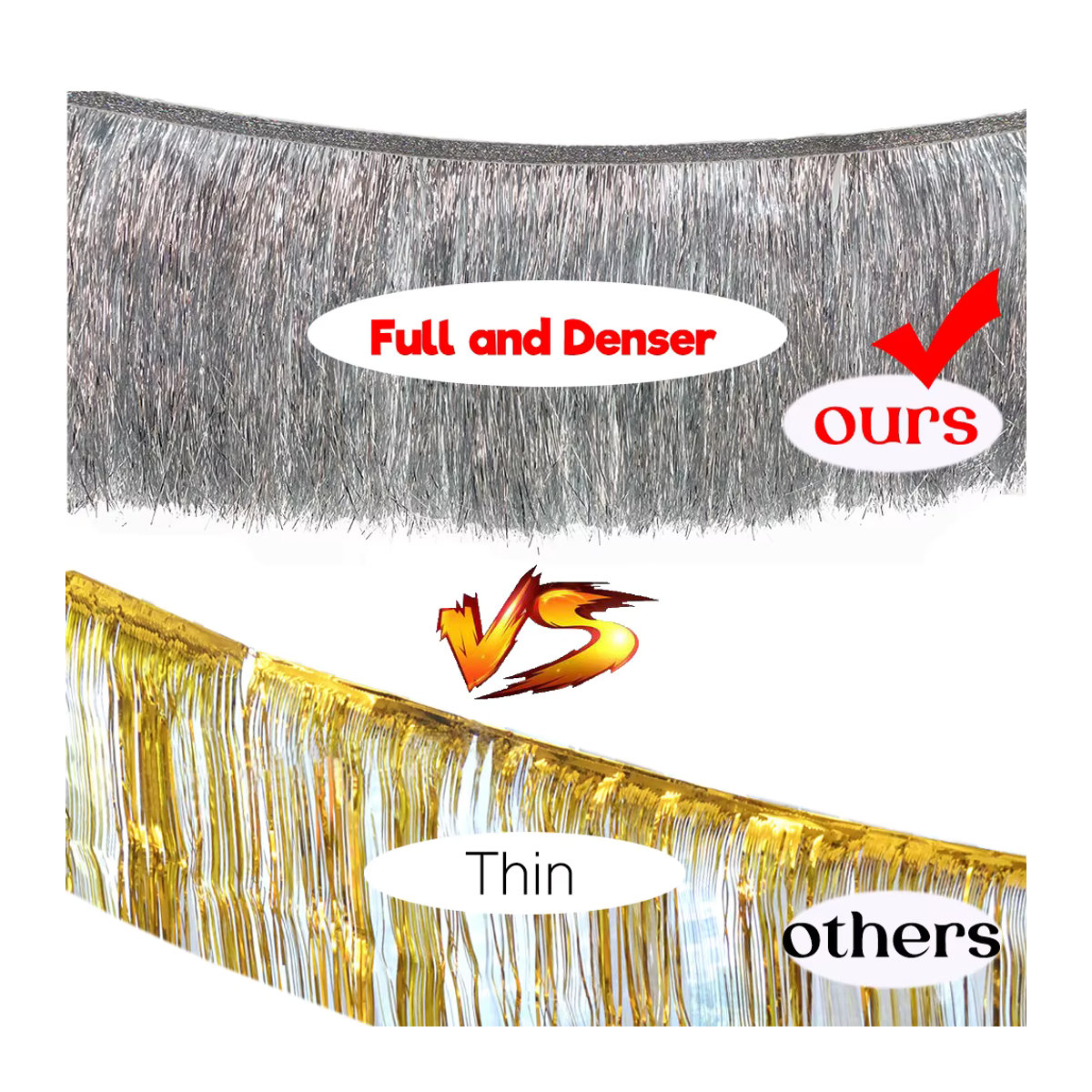 Parehope Premium Fransen-Quasten-Banner in Silber aus Kunststoff für Wand- und Deckendekoration bei Hochzeit, Geburtstag oder Weihnachten, Länge: 150 cm - Bild 2