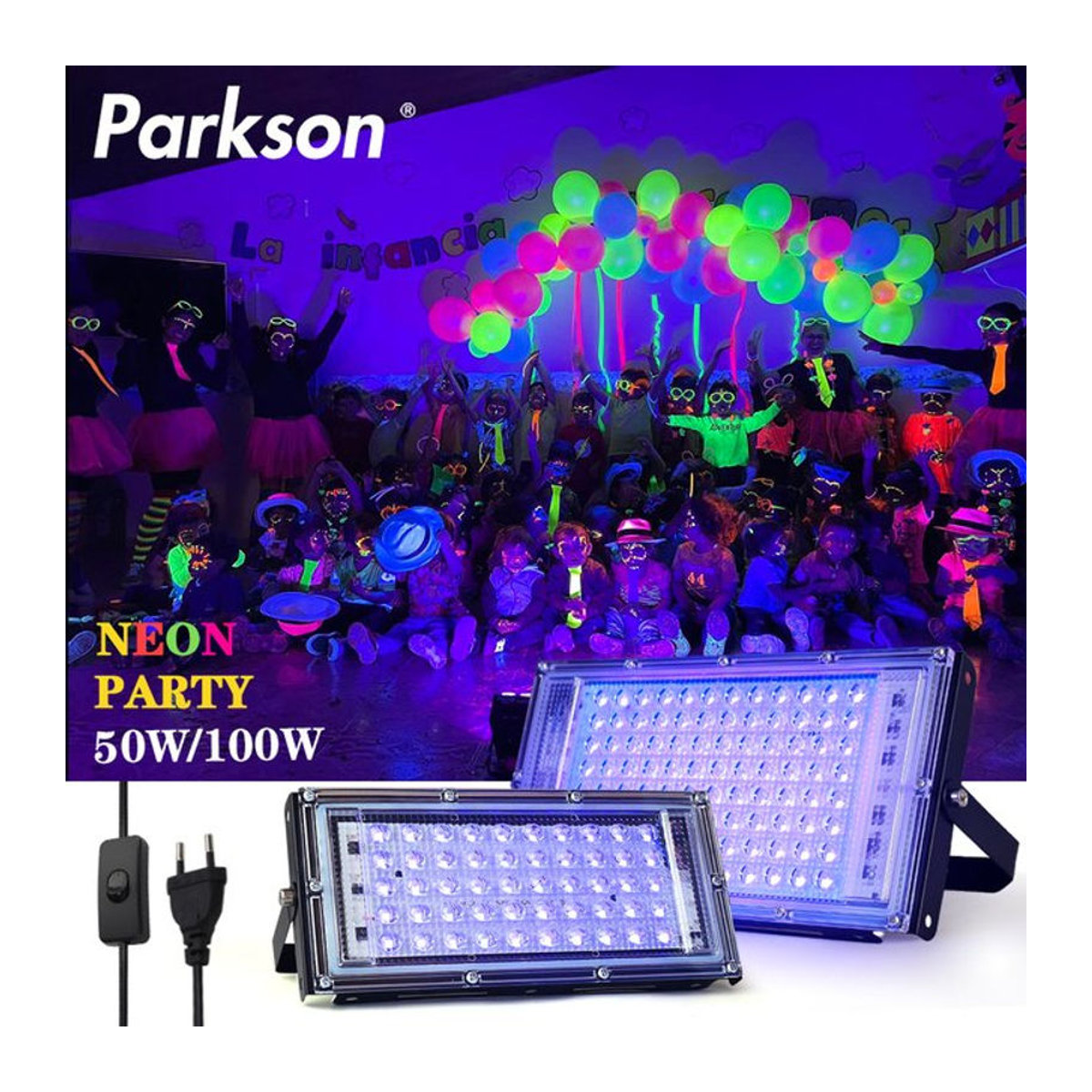 PARKSON LED UV Flutlicht Schwarzlicht 50W 100W Wasserdicht für Party und Bühne 395nm 400nm Schwarz - Bild 1