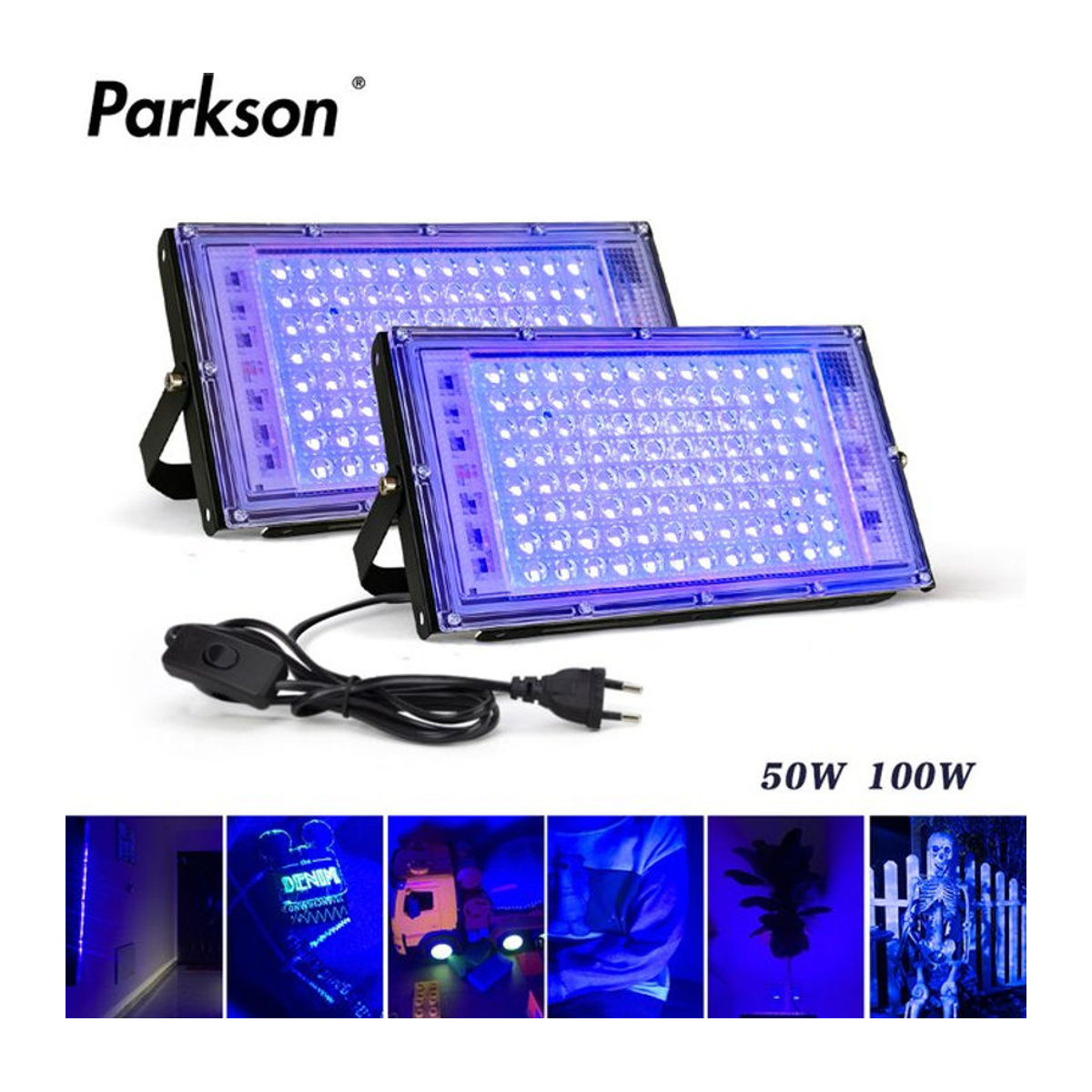 PARKSON LED UV Flutlicht Strahler Schwarz 100W Wasserdichtes Ultraviolettes Schwarzlicht für Disco und Party - Bild 1