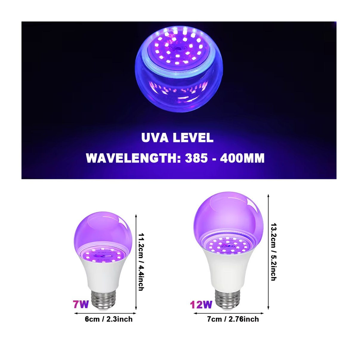 PARKSON LED UV Schwarzlicht Glühbirne E27 12W Schwarz 395nm für Party und Atmosphäre - Bild 2