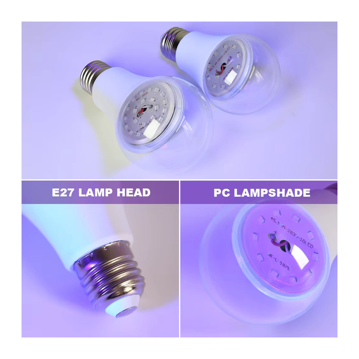 PARKSON LED UV Schwarzlicht Glühbirne E27 12W Schwarz 395nm für Party und Atmosphäre - Bild 3