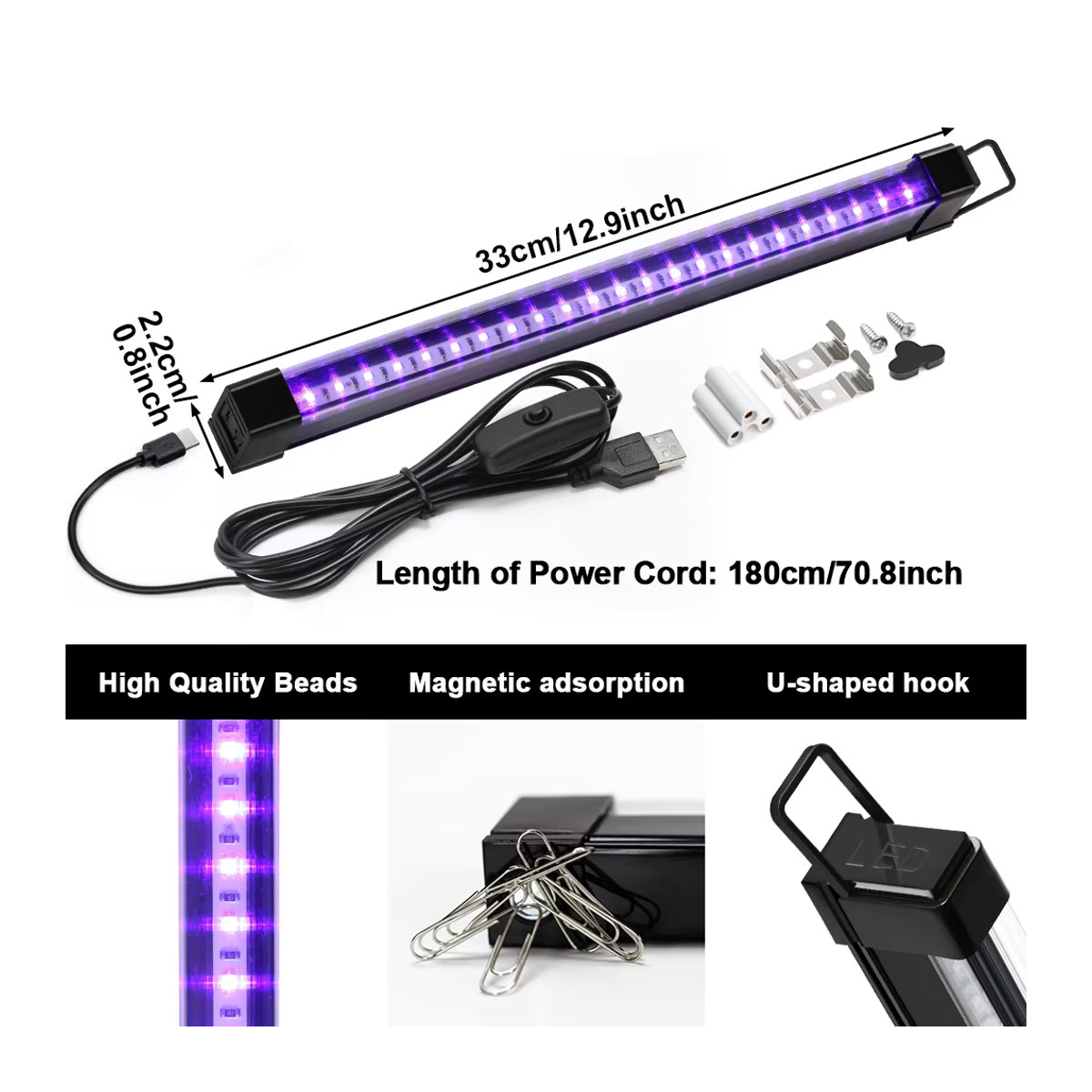 PARKSON UV LED Schwarzlicht Lampe T8 Rohr 395-405nm mit USB Stecker 5V - Bild 2