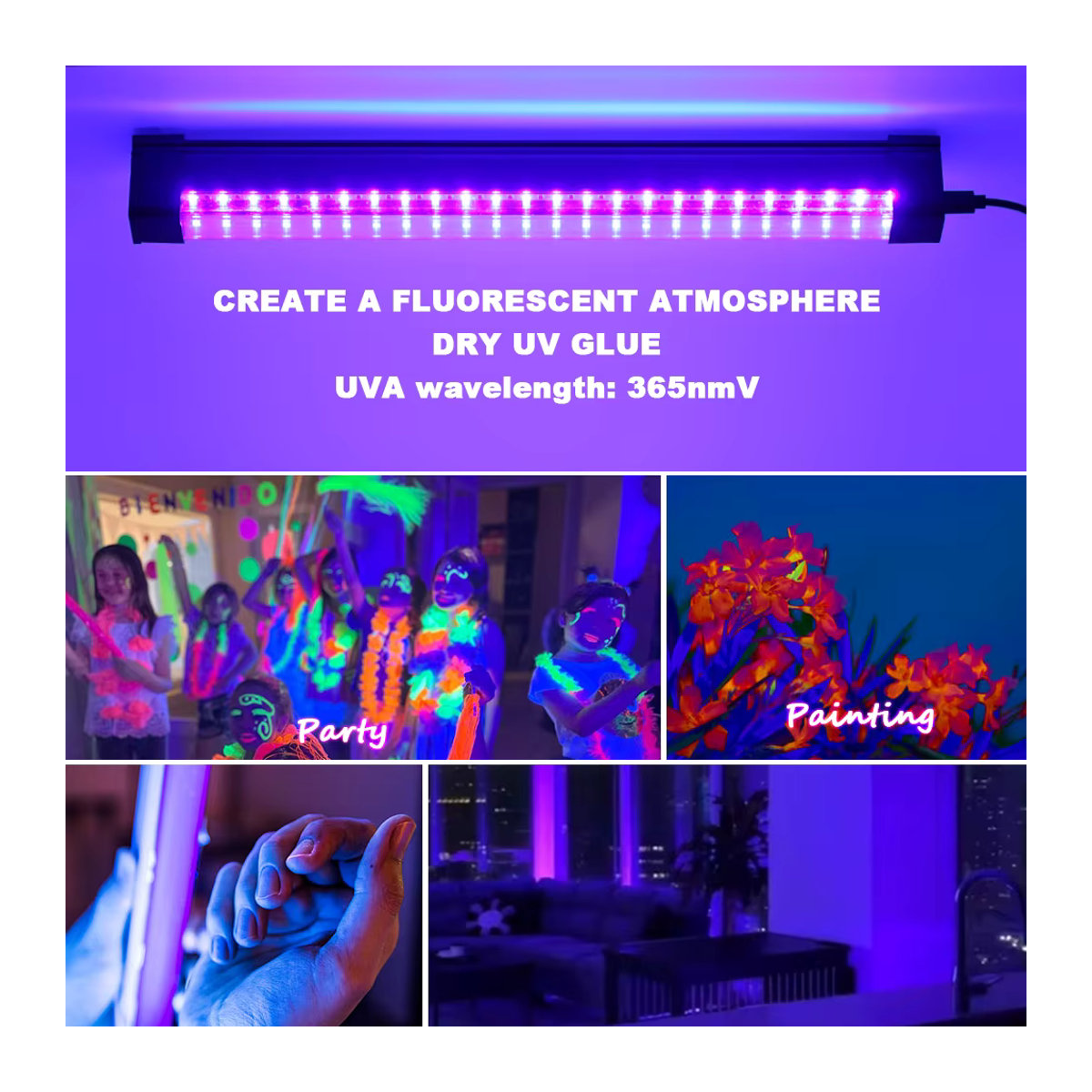 PARKSON UV LED Schwarzlicht Lampe T8 Rohr 395-405nm mit USB Stecker 5V - Bild 6