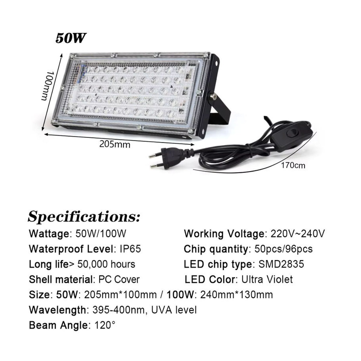 PARKSON UV-LED Strahler Schwarz 50W Schwarzlicht Flutlicht für Party und Bühne - Bild 2
