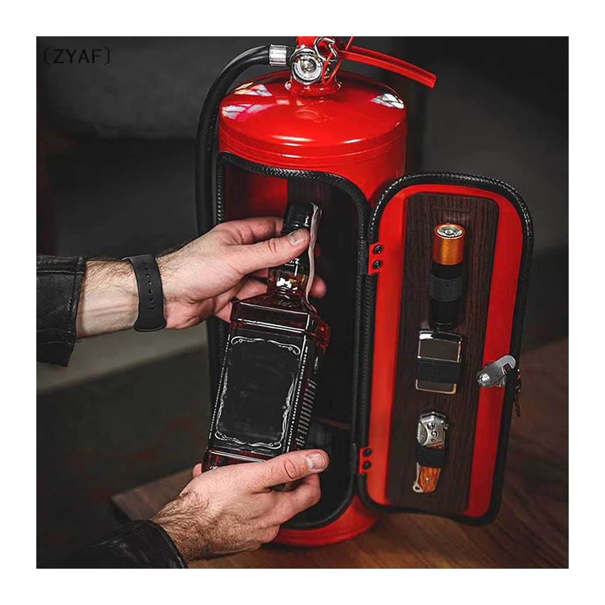 ParqueKreative Weinkiste in Feuerlöscherform als Mini-Weinschrank und Champagner-Aufbewahrungsbox für dein Zuhause - Bild 4