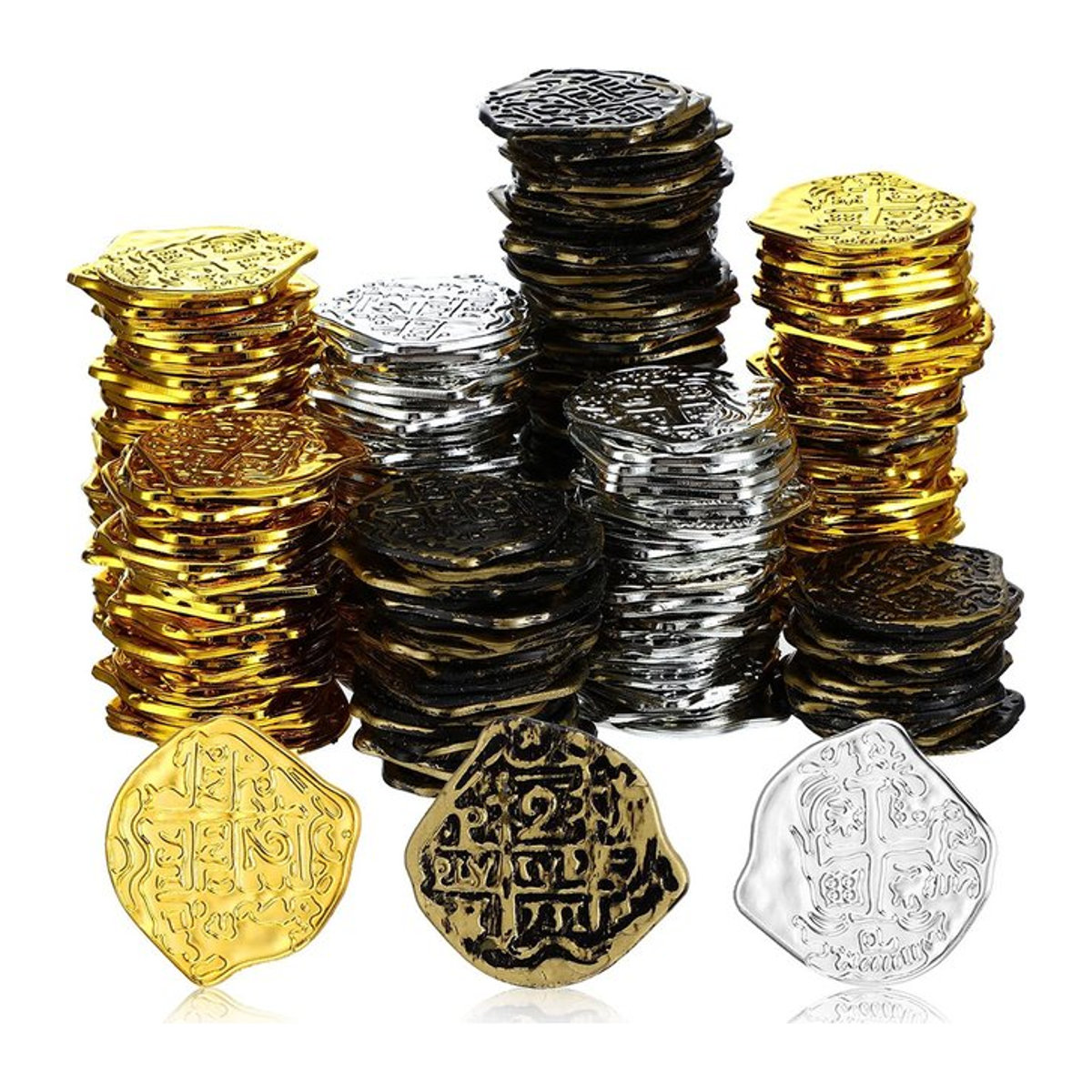 PartiesTour Piraten Münzen Doubloons aus Kunststoff in Gold, Silber und Bronze für Kinder Cosplay und Party Spiele - Bild 1