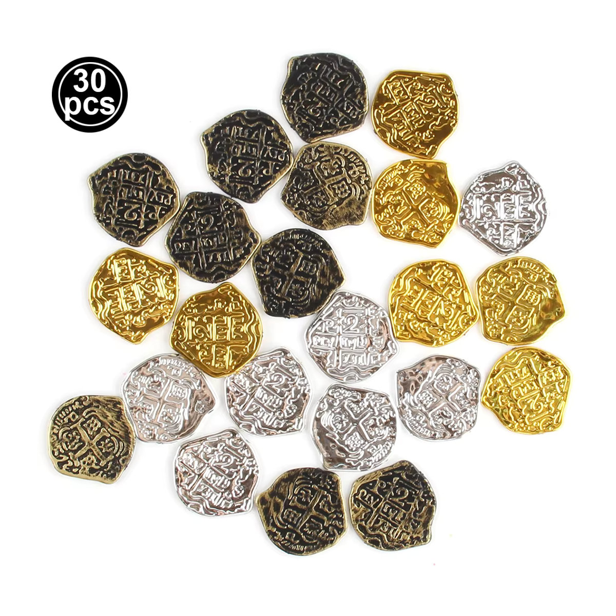 PartiesTour Piraten Münzen Doubloons aus Kunststoff in Gold, Silber und Bronze für Kinder Cosplay und Party Spiele - Bild 2