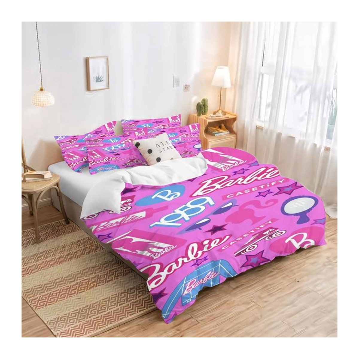 Paslu 3-teiliges Kinder Bettwäsche Set Barbie Cartoon Design in Pink, Bettbezug und Bettwäsche für Single Bett, B/H: 135 x 200 cm - Bild 1