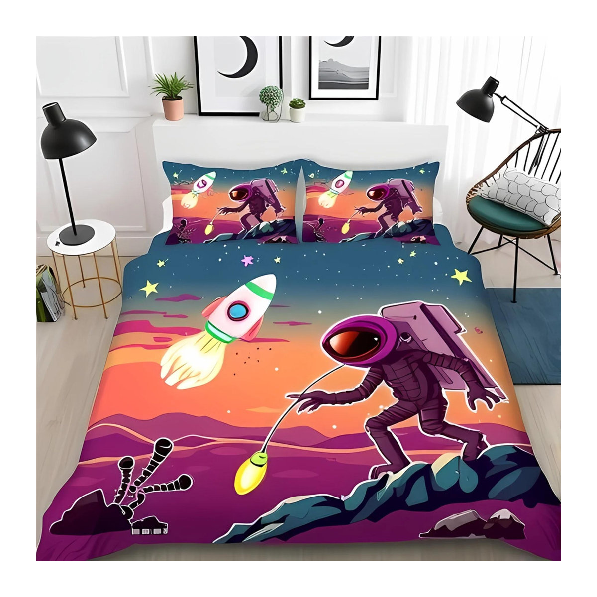 Paslu Astronaut Bettwäsche Set für Kinder und Erwachsene, atmungsaktiv und warm, Single B/H: 135 x 200 cm, 3-teilig - Bild 1