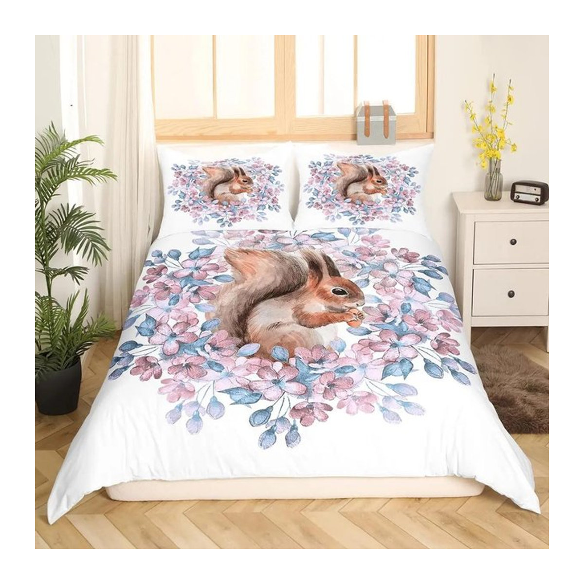 Paslu Bettbezug Set mit Tier-Motiv Eichhörnchen und Frühlingswiese für Kinder, 3-teilig, B/H: 135 x 200 cm - Bild 1