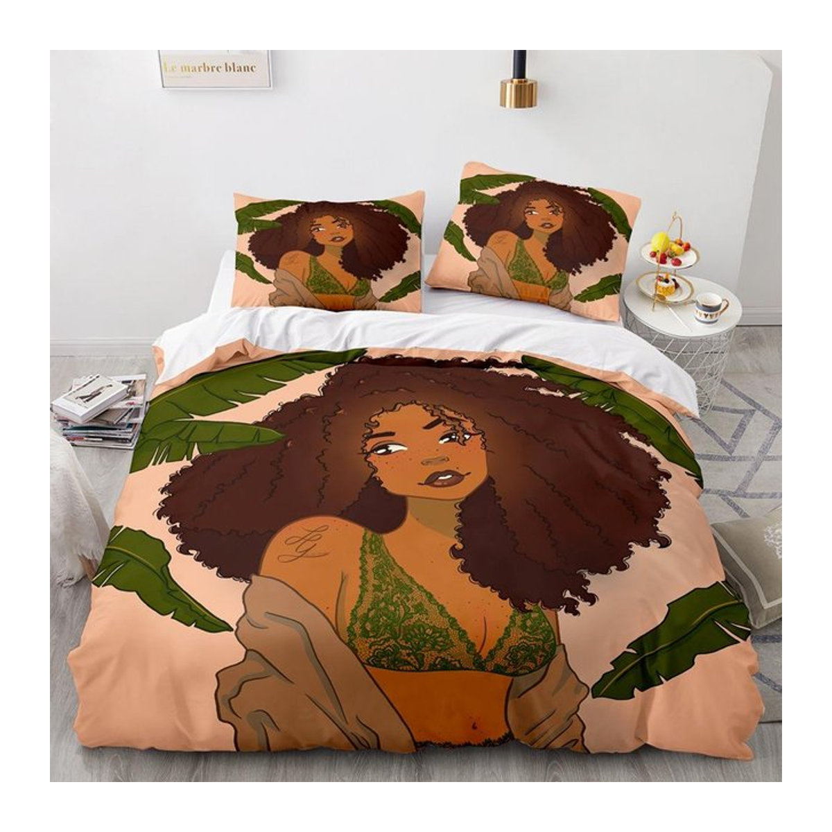 Paslu Bettwäsche Set Afrikanisches Mädchen Design mit Bettbezug und Kissenbezug, 3-teilig, B/H: 135 x 200 cm - Bild 1