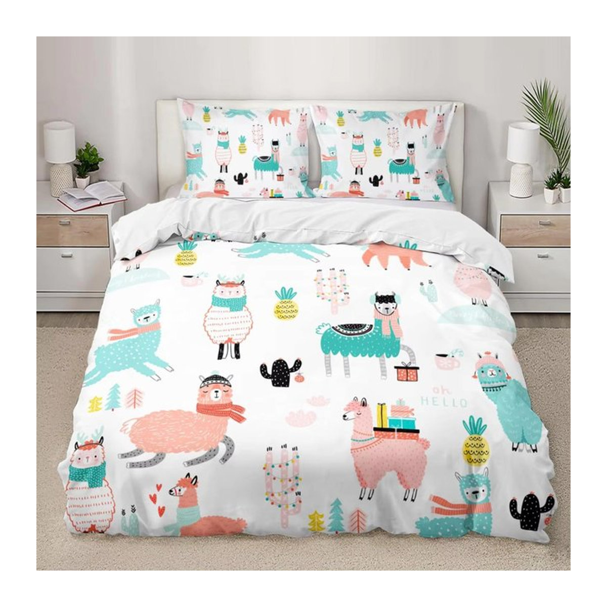 Paslu Bettwäsche Set Alpaka mit Reißverschluss, Grün/Multicolor, für Kinder und Jugendliche, B/H: 135 x 200 cm, 3-teilig - Bild 1