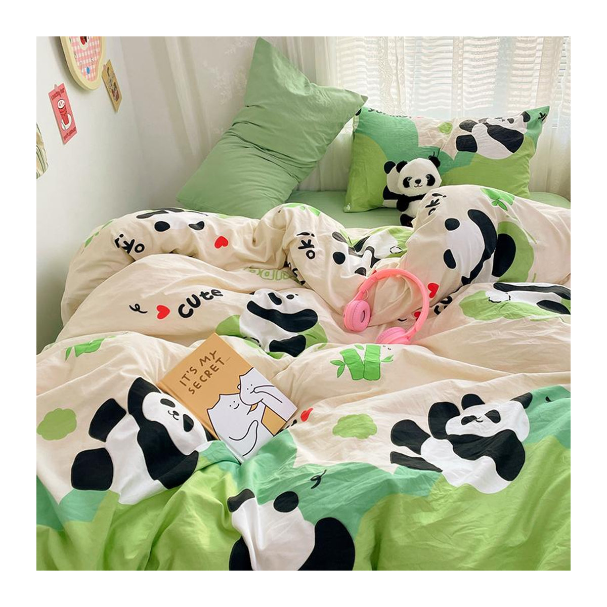 Paslu Bettwäsche Set Cartoon Panda Multicolor, 3-teiliges wendbares Einzelbettwäsche Set für Kinder und Jugendliche, B/H: 135 x 200 cm - Bild 1