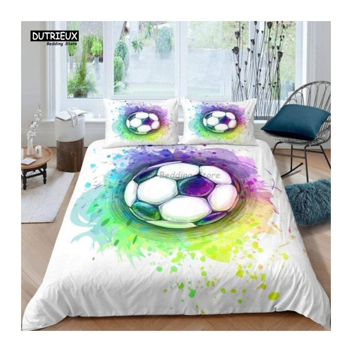 Paslu Bettwäsche-Set Fußball Weiß-Schwarz für Jungen und Teenager, 3-teilig, B/H: 135 x 200 cm - Bild 1
