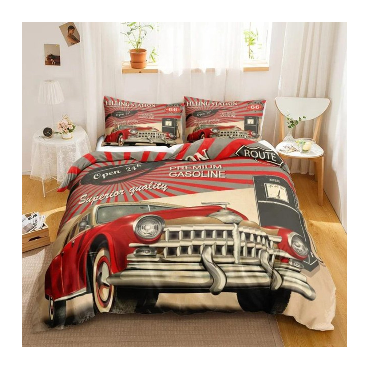 Paslu Bettwäsche Set LKW Motiv Blau, 3-teiliges Kinder Bettbezug Set mit Cartoon Auto Design, B/H: 135 x 200 cm - Bild 1