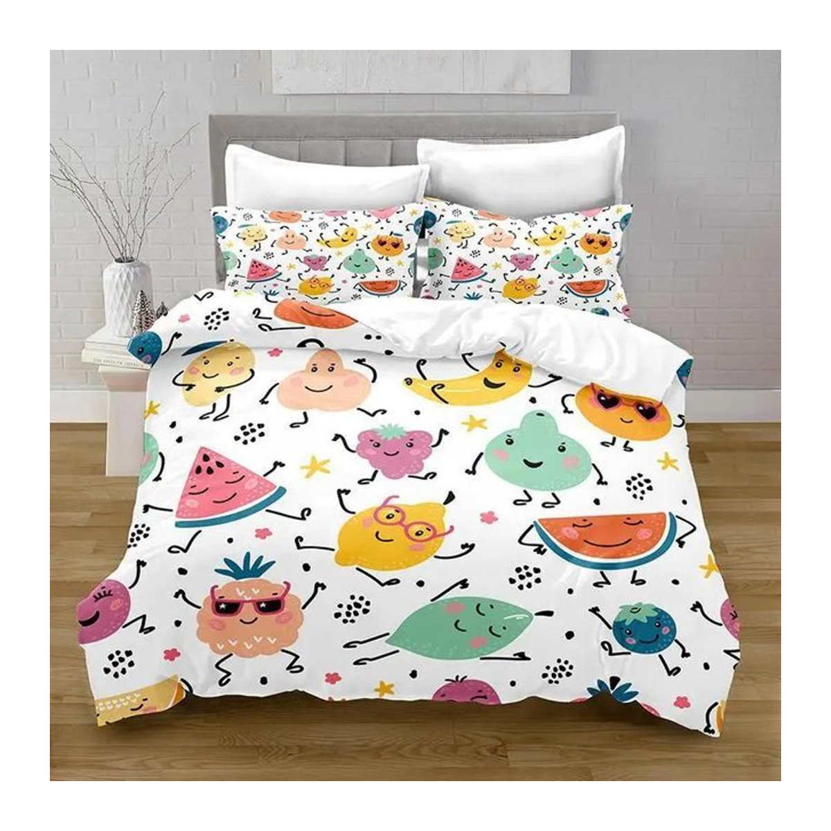 Paslu Bettwäsche-Set mit Cartoon-Früchten in Multicolor, Japanischer Stil, weiches Polyester für Kinder und Jugendliche, B/H: 135 x 200 cm, 3-teilig - Bild 1