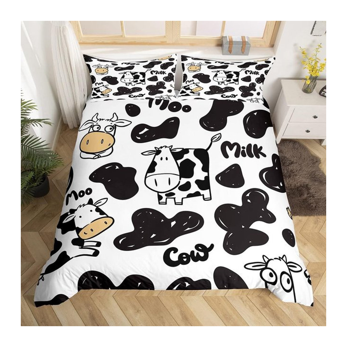 Paslu Bettwäsche-Set mit Cartoon-Milchkuh Motiv aus Mikrofaser, 3-teilig, B/H: 135 x 200 cm - Bild 1