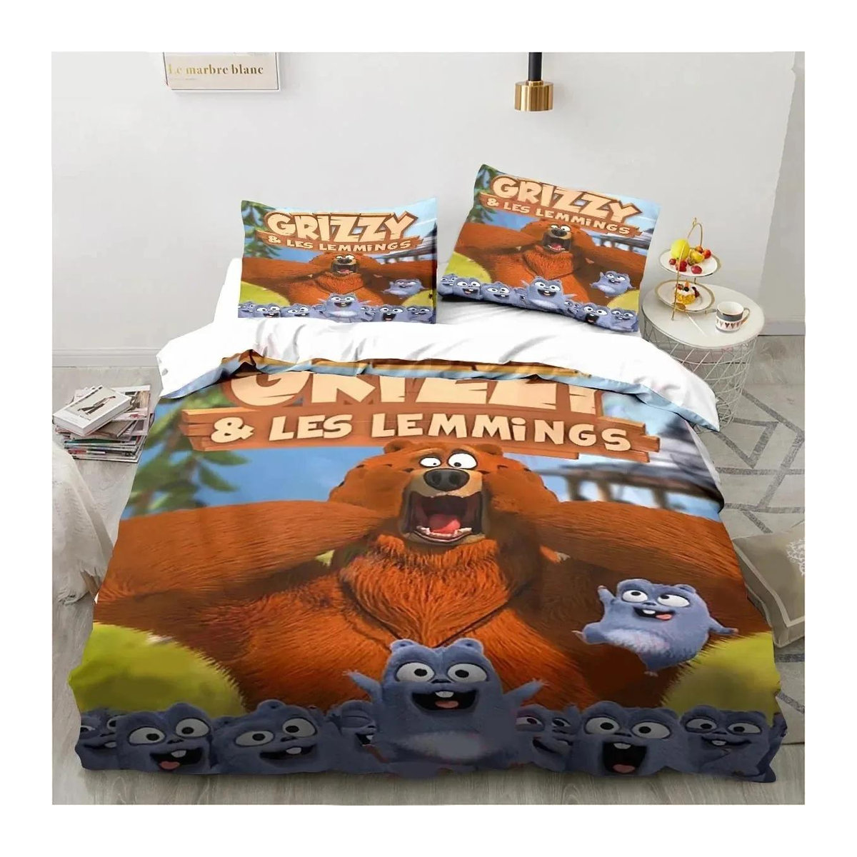 Paslu Bettwäsche-Set mit Grizzy- und Lemmings-Motiv bestehend aus Bettbezug und Kissenbezug, Kingsize/Queensize US Full, Breite: 200 cm, Länge: 230 cm - Bild 1