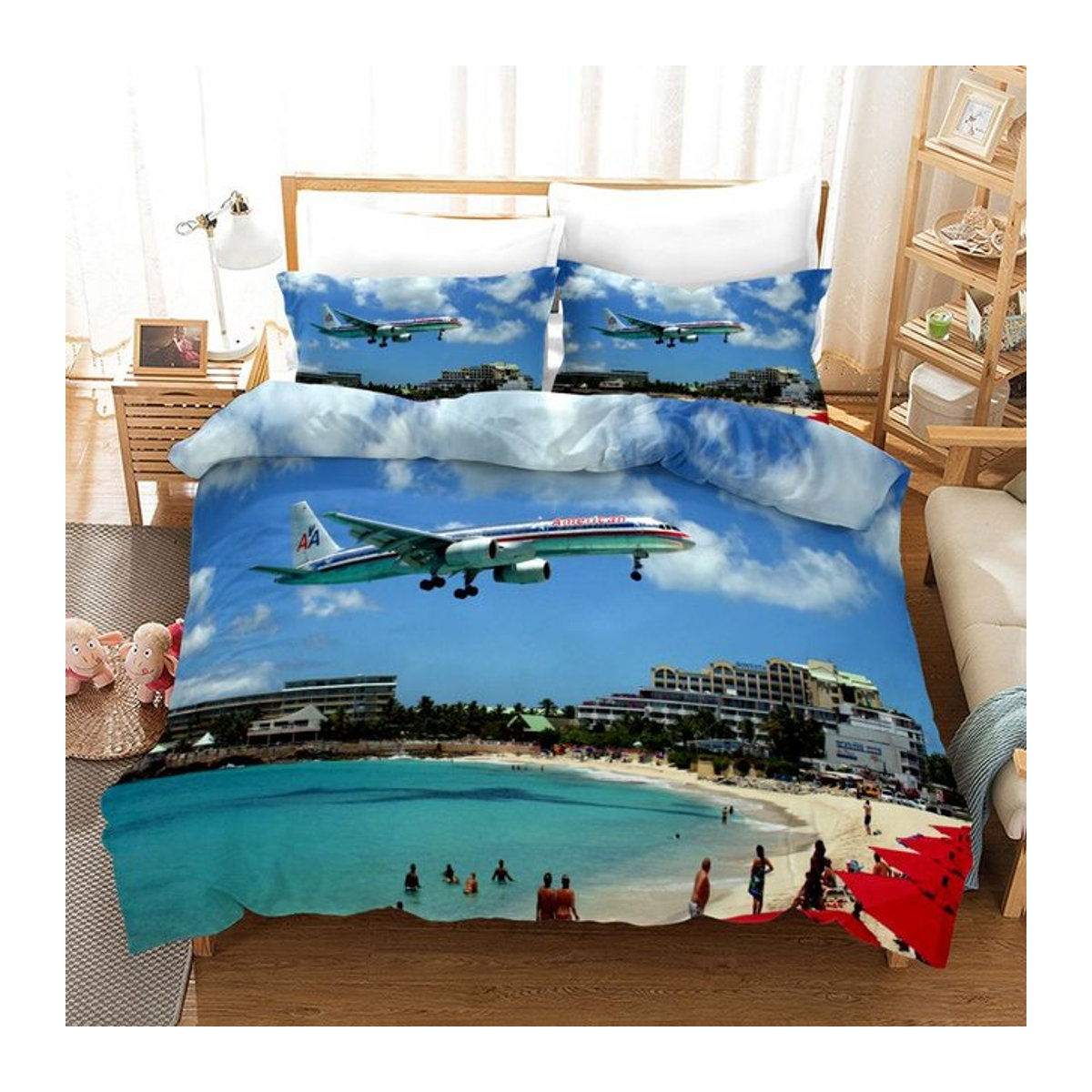 Paslu Bettwäschebezug mit Flugzeug-Motiv für Kinder, 3-teiliges Set, B/H: 135 x 200 cm - Bild 1