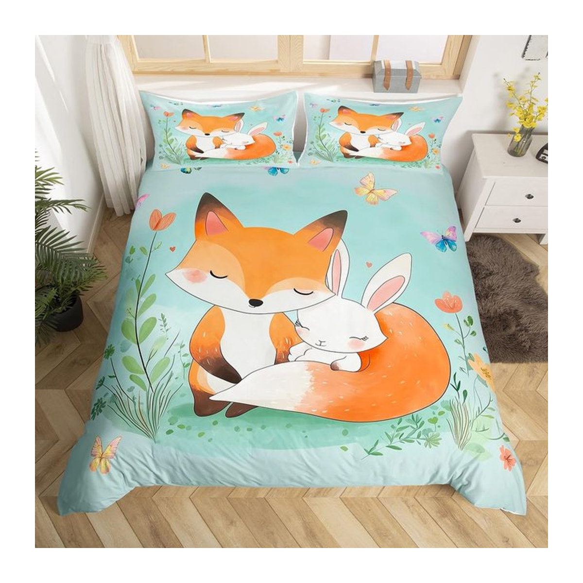 Paslu Kinder-Bettwäsche-Set mit Fuchs-Motiv in Orange, 3-teilig inklusive Bettbezug und 2 Kissenbezügen, B/H: 135 x 200 cm - Bild 1
