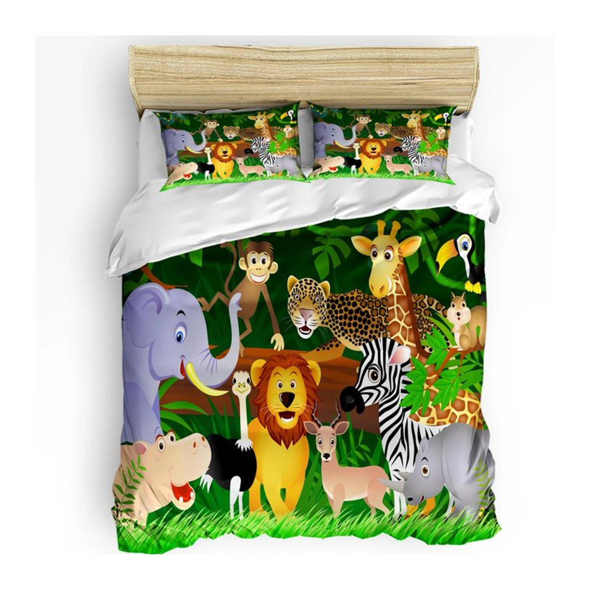 Paslu Kinderbettwäsche-Set mit Cartoon Safari Afrikanischen Tieren, Bettbezug und Kissenbezug, 3-teilig, B: 172 cm, L: 218 cm - Bild 1
