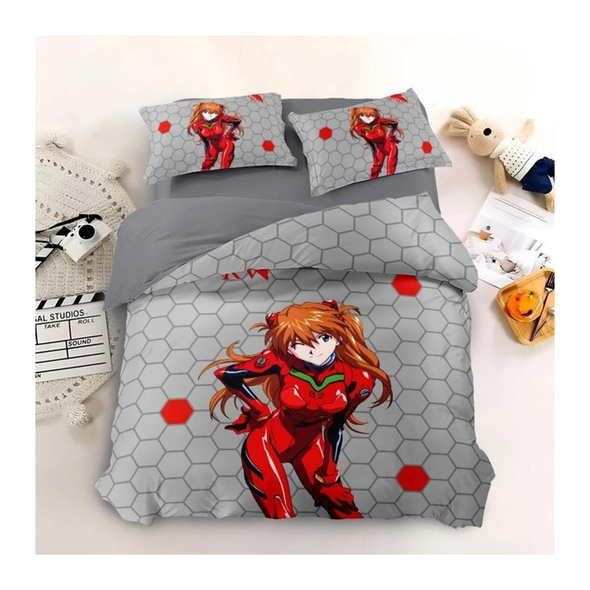 Paslu Neon Genesis Evangelion Bettwäscheset mit Bettbezug und Kissenbezug, Multicolor, B/H: 135 x 200 cm - Bild 1