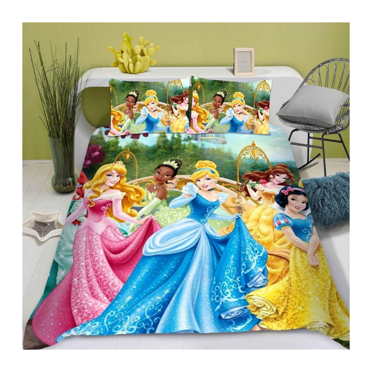 Paslu Prinzessin Serie Bettwäsche-Set mit 3D-Druck, Cartoon-Bettbezug für Kinder, Single, B/B: 135 x 200 cm - Bild 1