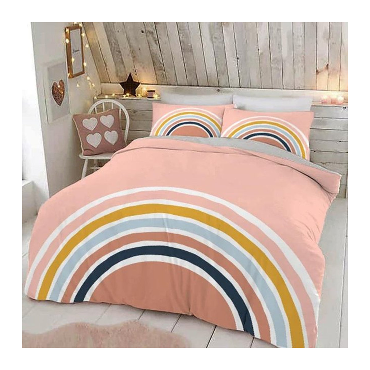 Paslu Regenbogen Bettwäsche Set für Jungen in Pastellfarben mit Reißverschluss, 3-teilig, B/H: 135 x 200 cm - Bild 1