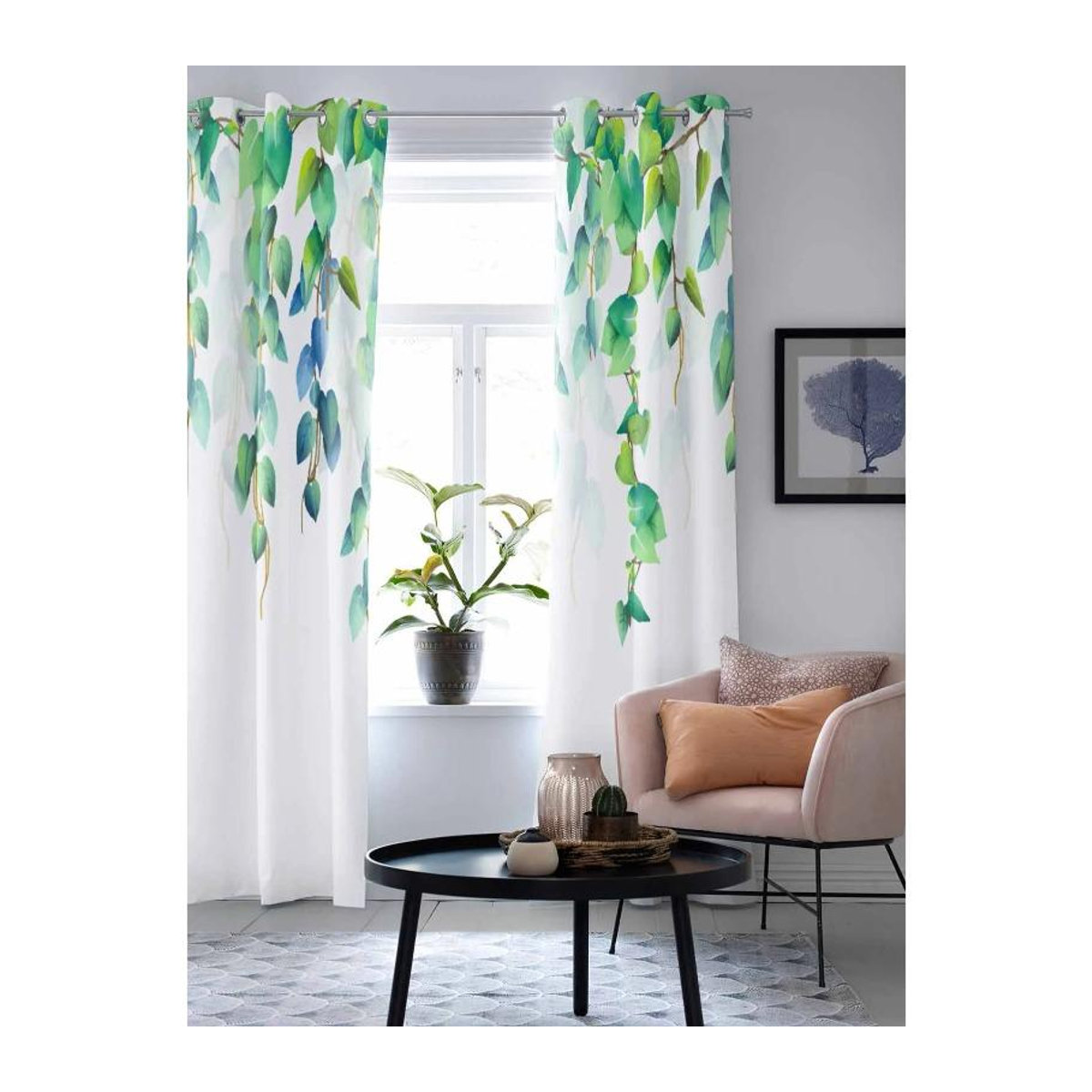 Pastorale Blumen Fenstervorhänge für Wohnzimmer und Küche in Weiß, B: 135 cm, H: 60 cm - Bild 3