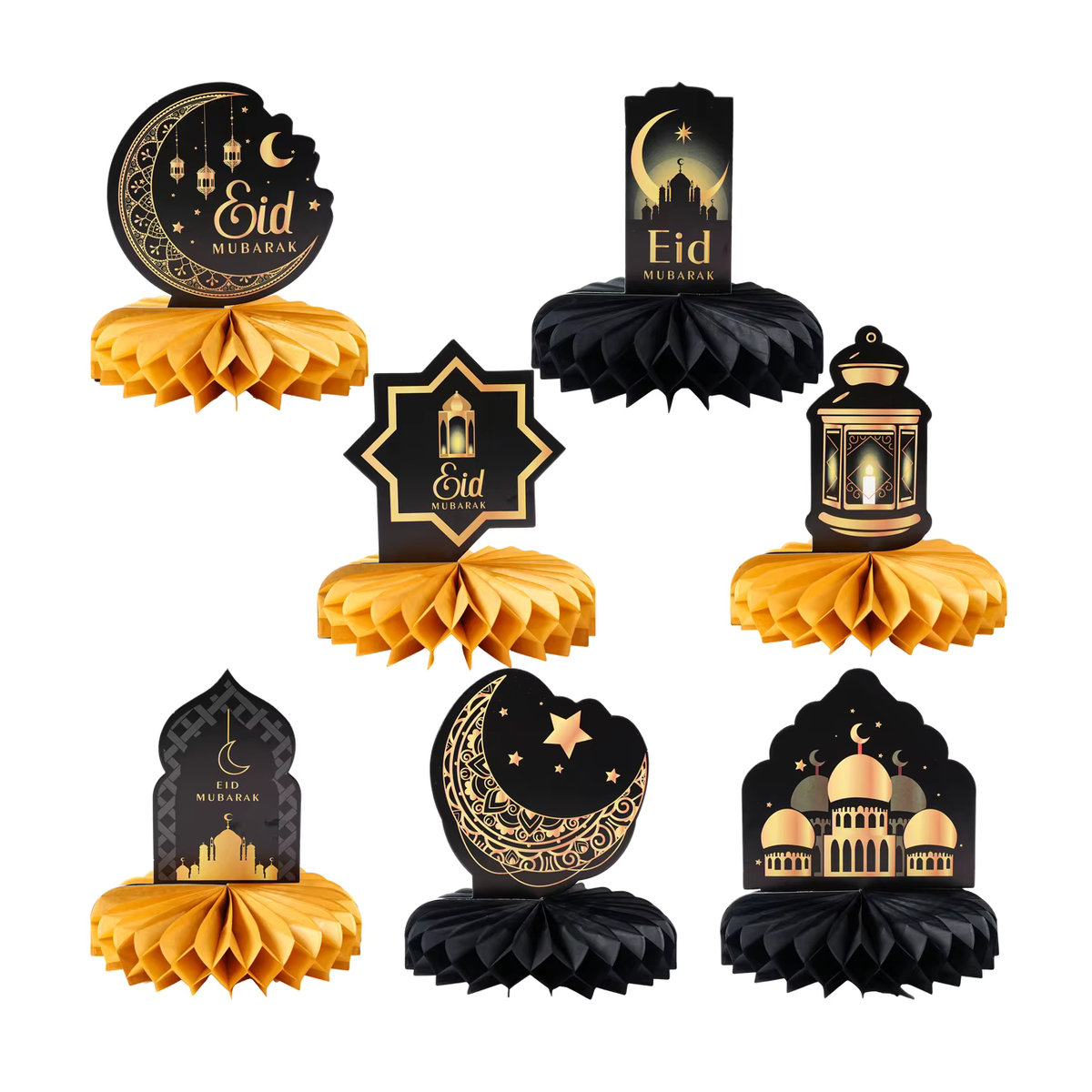 PATIMATE Eid Mubarak Honeycomb Desktop-Dekor aus Papier in Gold, Orientalische Ramadan und Eid Al Adha Dekoration - Bild 4