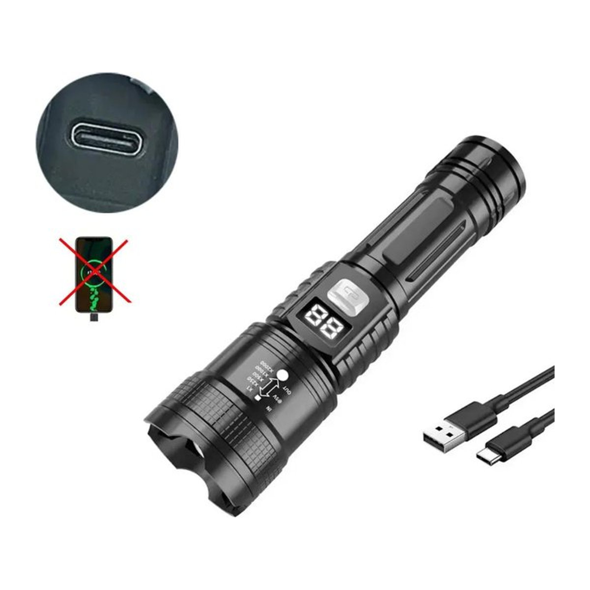Pawell Hochleistungs-LED-Taschenlampe mit Zoom und Typ-C Wiederaufladung für Camping und Notfälle - Bild 1