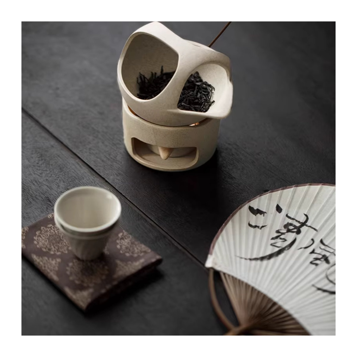 PDQ Japanische Retro-Teeheizung aus Keramik in Weiß – 3-in-1 Weihrauchbrenner und Kerzenheizrahmen für ätherische Öle und Kung-Fu-Tee - Bild 4