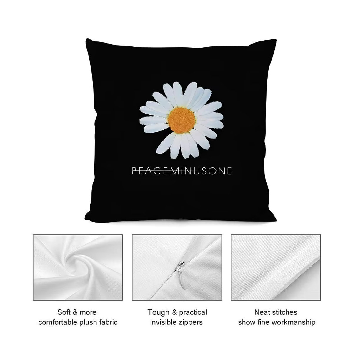 Peaceminusone B-Banner Kissenbezug aus Plüsch in Schwarz mit doppelseitigem Druck - Bild 5