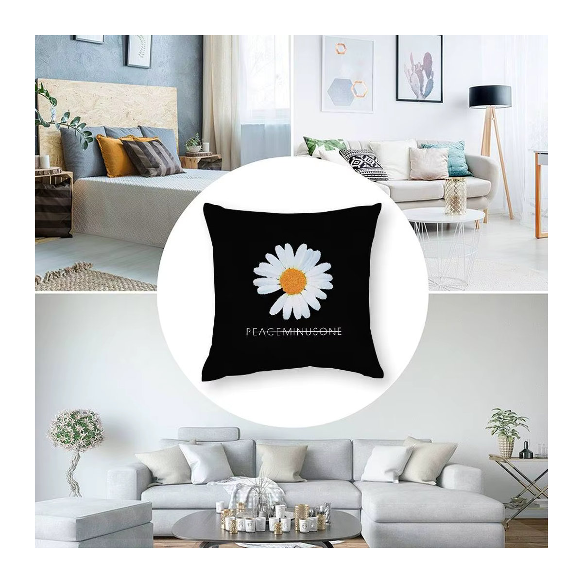 Peaceminusone B-Banner Kissenbezug aus Plüsch in Schwarz mit doppelseitigem Druck - Bild 6