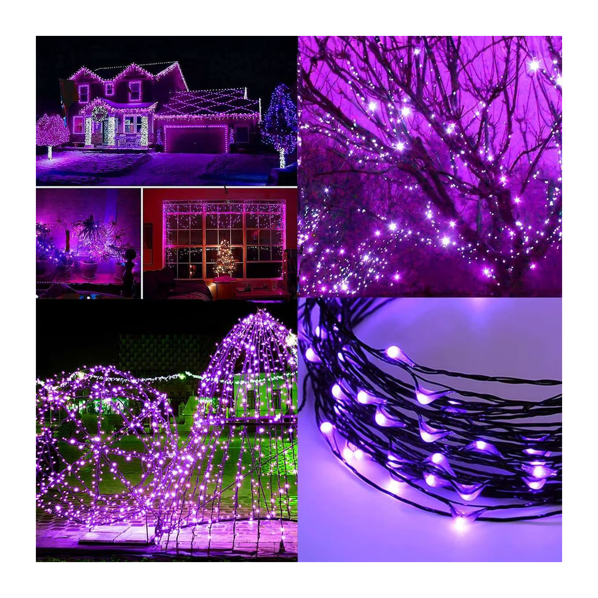 Peach Forest 2er Pack Solar LED Kupferdraht Lichterkette mit 120 LEDs in Schwarz und Bunt für Halloween und Outdoor-Dekoration mit 8 Beleuchtungsmodi und Wasserdichtigkeit - Bild 3